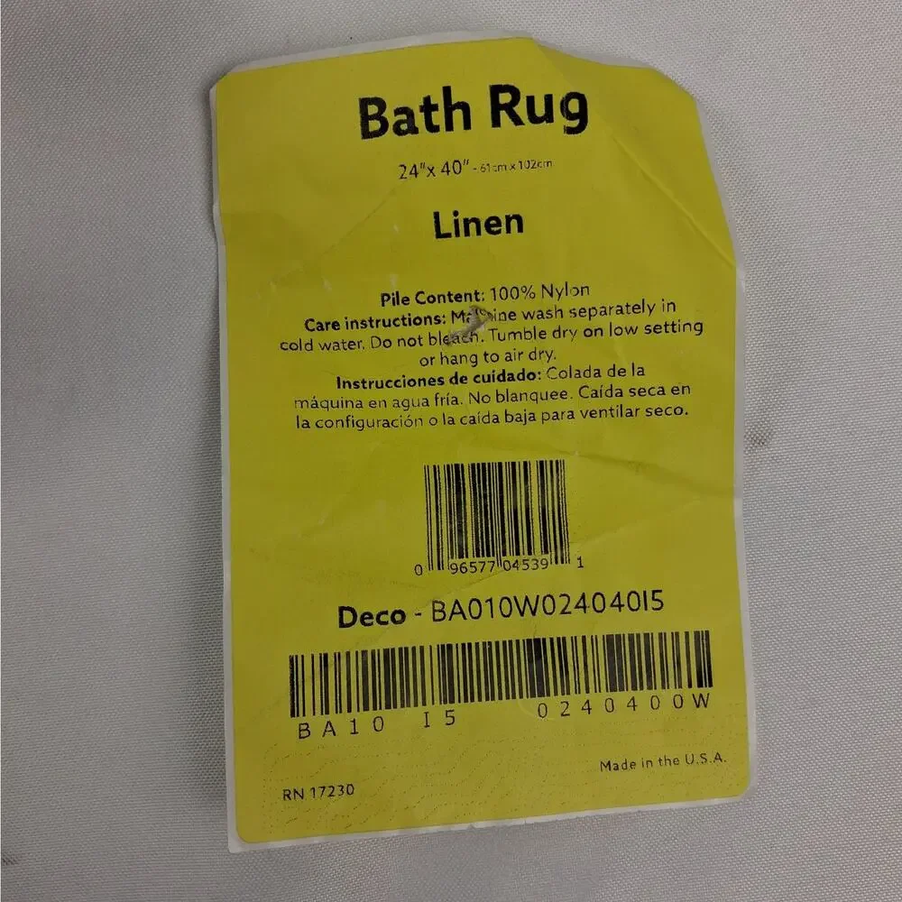 Garland Rug 24x40 Linen Traditional Plush Nylon Washable Non-Slip Bath Mat